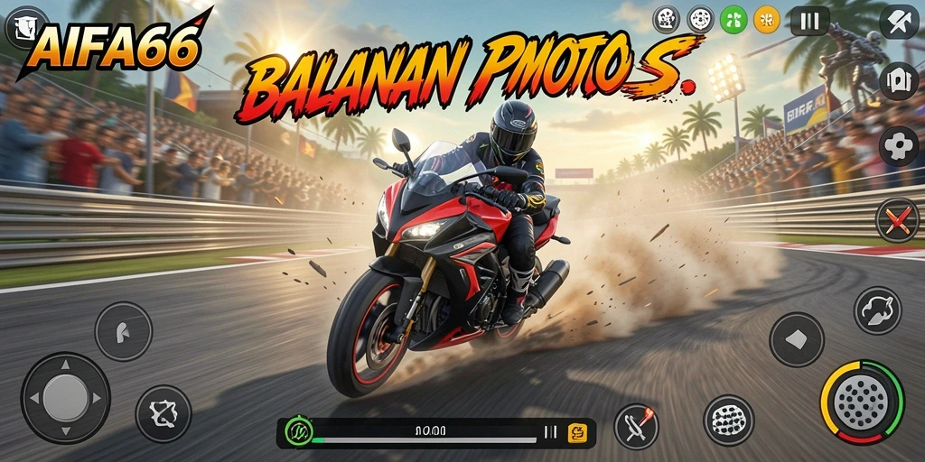 Screenshot utama AIFA66 menampilkan balapan motor yang mendebarkan dan cepat.