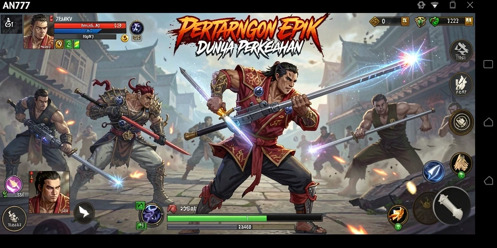Screenshot AN777 menampilkan pertarungan yang intens dan grafis memukau.