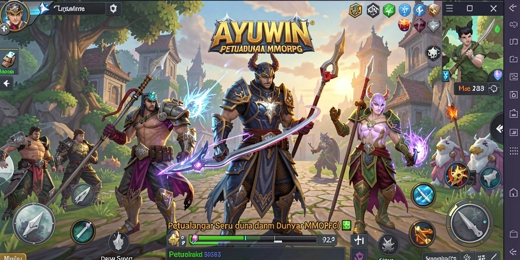 Screenshot gameplay AYUWIN dengan aksi mendebarkan di dunia fantasi.