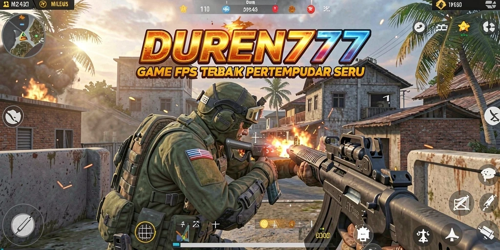 Tangkapan gameplay <strong>DUREN777</strong> menampilkan aksi pertempuran FPS yang intens.