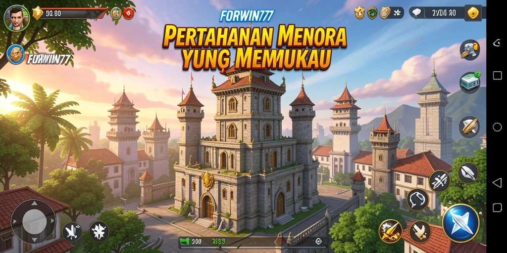 Menampilkan gameplay seru Tower Defense dengan menara dan strategi.