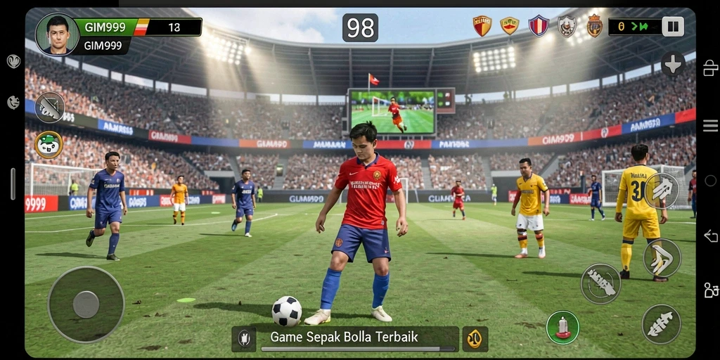 Gameplay GIM999 dengan aksi sepak bola yang mendebarkan.