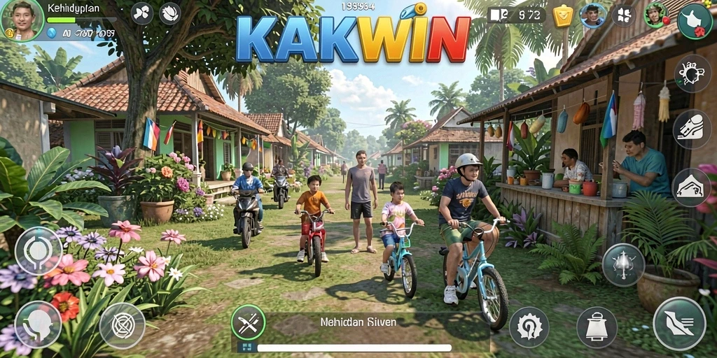 Tangkapan layar gameplay KAKWIN yang menggambarkan simulasi kehidupan.