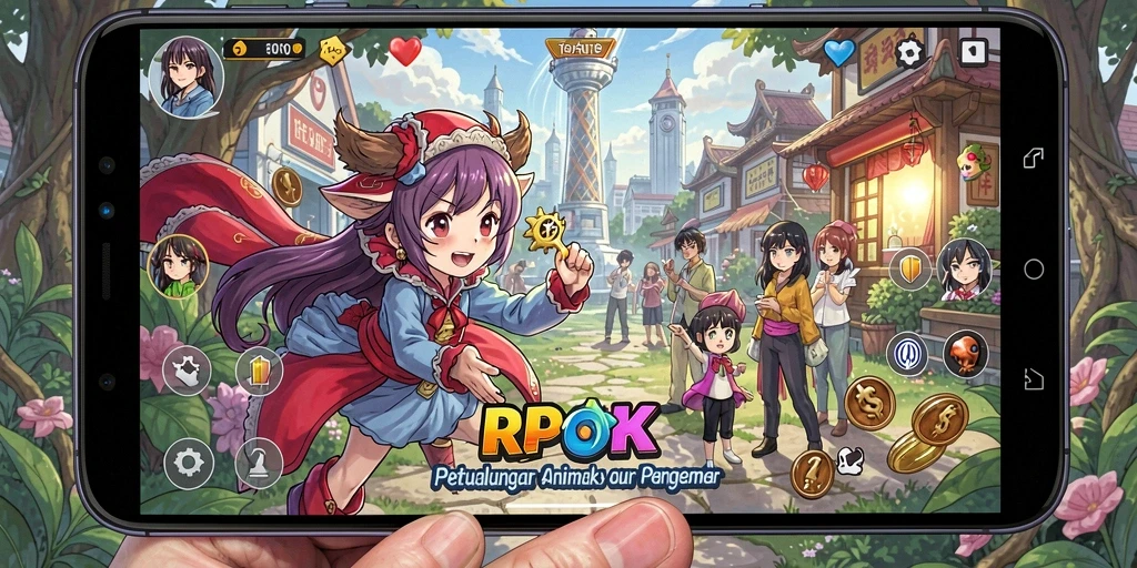 Gameplay RPOK menampilkan petualangan seru dan karakter Anime yang menarik.